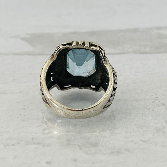 Vintage Sterling Silver 18k Gold Swiss Blue Topaz Statement Ring poss Krementz - Picture 9 of 14